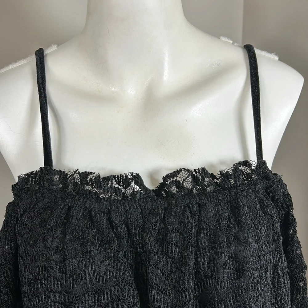 Anthropologie Eri Ali Ramona Lace Off the Shoulder Top Black Long Sleeve M NEW